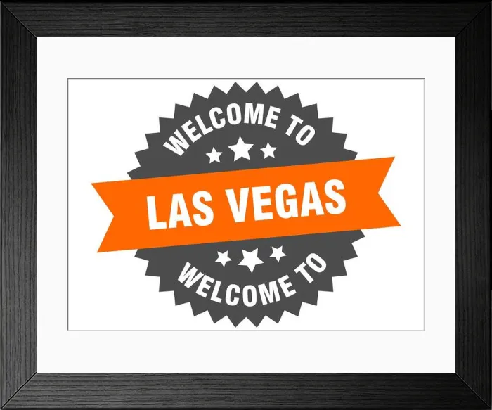 Framed Print : Las Vegas sign. welcome to Las Vegas orange sticker Framed Print : Las Vegas sign. welcome to Las Vegas orange sticker