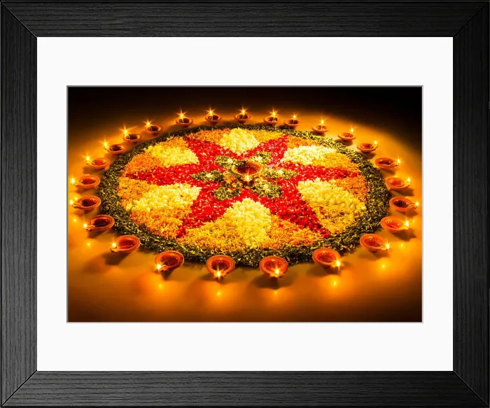 Framed Print : Deepavali Festival Lighting Diya Rangoli Design Celebration