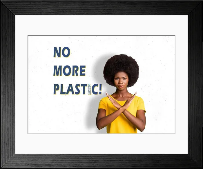 Framed Print : Creative magazine activism billboard collage of lady cross hands reject refuse use plastic earth protection safety Framed Print : Creative magazine activism billboard collage of lady cross hands reject refuse use plastic earth protection safety