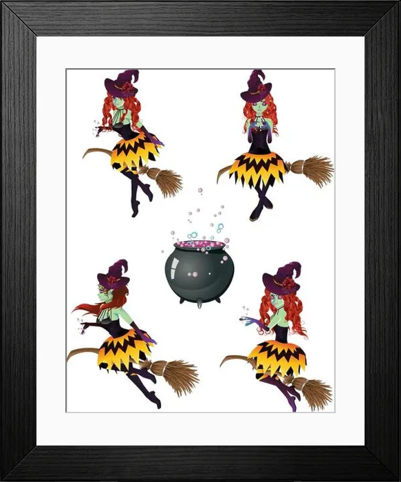 Framed Print : Stylized dark halloween witch and stylish broom Framed Print : Stylized dark halloween witch and stylish broom