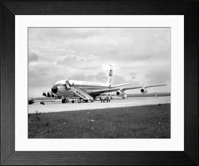 Framed Print : Lufthansa Boeing 707 on airport Munich Riem, aerial photo from 25.06.1963, Germany, Bavaria, Muenchen Framed Print : Lufthansa Boeing 707 on airport Munich Riem, aerial photo from 25.06.1963, Germany, Bavaria, Muenchen