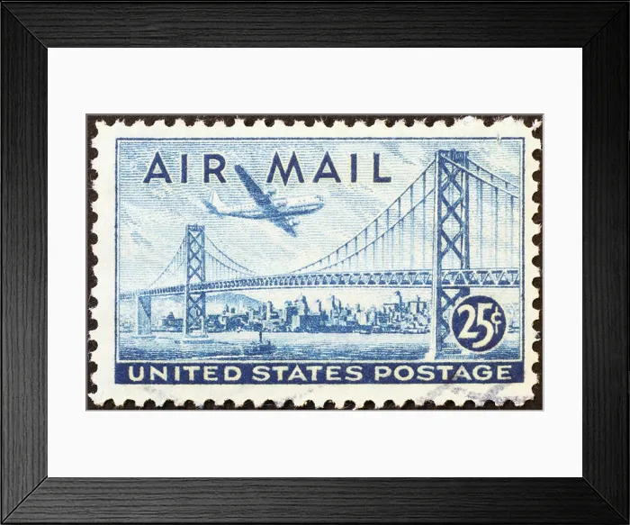 Framed Print : Vintage american air mail postage stamp Framed Print : Vintage american air mail postage stamp