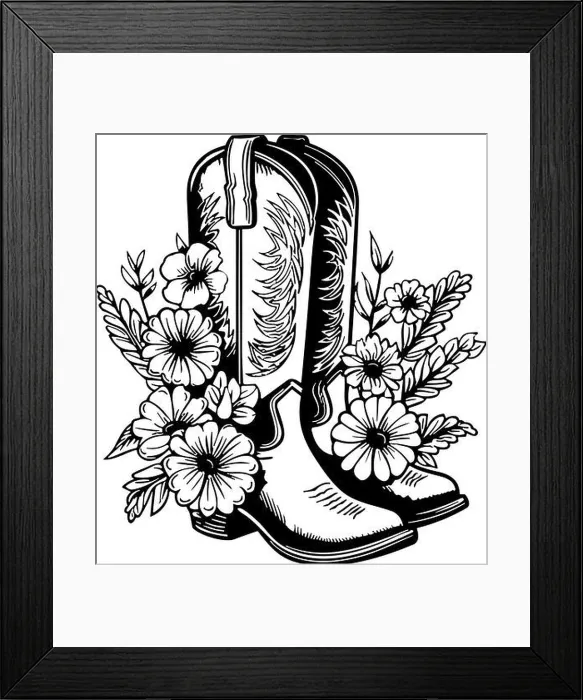 Framed Print : Cowboy boots with flowers and leaves Framed Print : Cowboy boots with flowers and leaves
