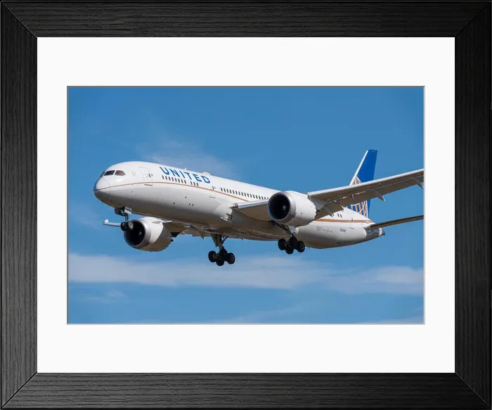 Framed Print : United Airlines Boeing 787-9 Dreamliner jet airliner plane N26967 landing at London Heathrow Airport in Hounslow