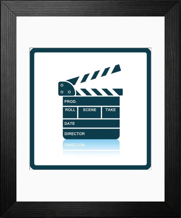 Framed Print : Movie clap board icon. Shadow reflection design. Vector illustration Framed Print : Movie clap board icon. Shadow reflection design. Vector illustration