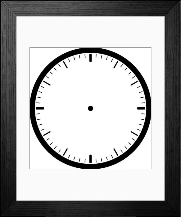 Framed Print : Blank Clock which is a round clock face with dash marks showing no time, vintage line drawing or engraving illustration Framed Print : Blank Clock which is a round clock face with dash marks showing no time, vintage line drawing or engraving illustration