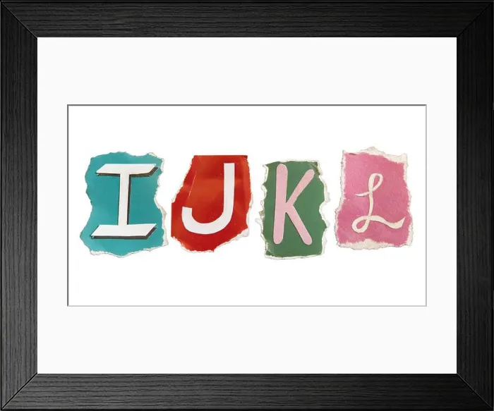 Framed Print : I, J, K and L alphabets on torn colorful paper. Ransom note style letters Framed Print : I, J, K and L alphabets on torn colorful paper. Ransom note style letters