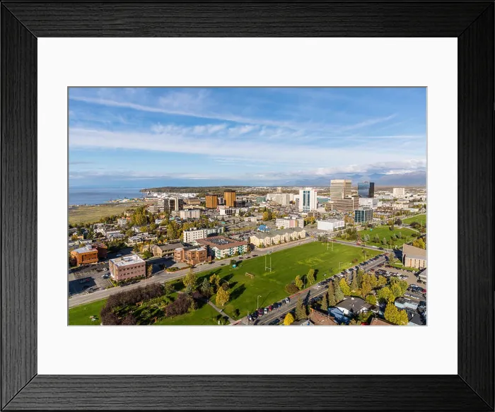 Framed Print : Aerial View Of Downtown Anchorage And The Delaney Park Strip, Southcentral Alaska, USA Framed Print : Aerial View Of Downtown Anchorage And The Delaney Park Strip, Southcentral Alaska, USA