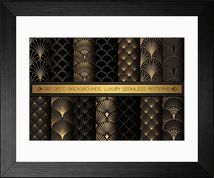 Framed Print : Art Deco Patterns. Seamless black and gold backgrounds Framed Print : Art Deco Patterns. Seamless black and gold backgrounds