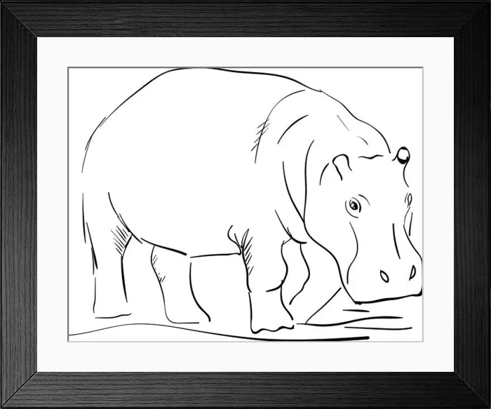 Framed Print : Hippo drawing, illustration, vector on white background Framed Print : Hippo drawing, illustration, vector on white background