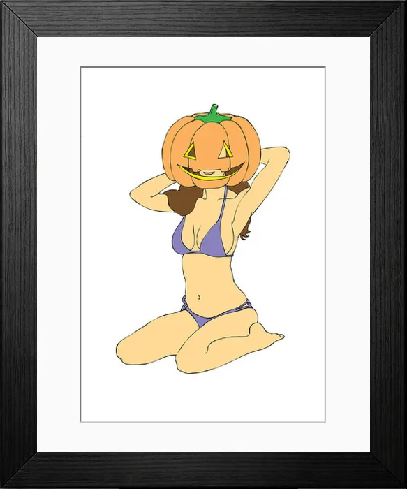 Framed Print : an illustration of cute bikini girl wear pumpkin head Framed Print : an illustration of cute bikini girl wear pumpkin head