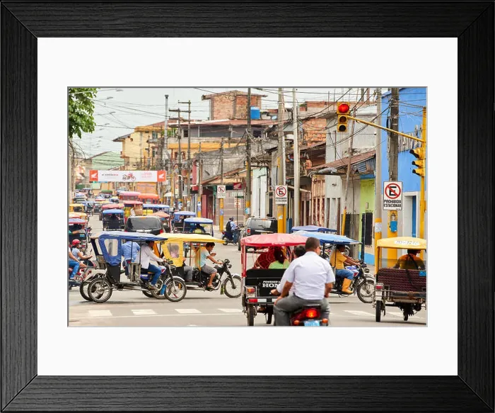 Framed Print : Mototaxis in a busy street in Iquitos, Peru, South America Framed Print : Mototaxis in a busy street in Iquitos, Peru, South America