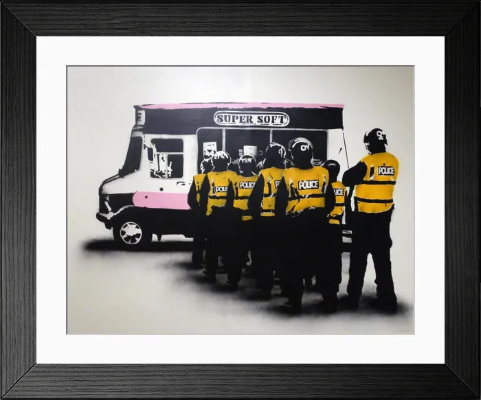 Framed Print : Super Soft spray paint on canvas 2010 by the Bristol based street artist Banksy Framed Print : Super Soft spray paint on canvas 2010 by the Bristol based street artist Banksy