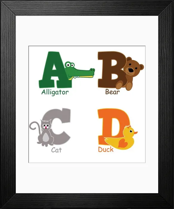 Framed Print : Alphabet animals from A to D