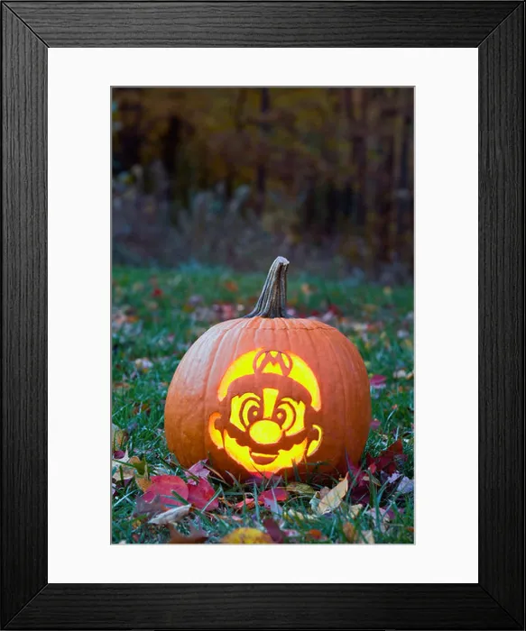 Framed Print : Jack-o-lantern Carved to Look Like Mario of Super Mario Brothers Framed Print : Jack-o-lantern Carved to Look Like Mario of Super Mario Brothers