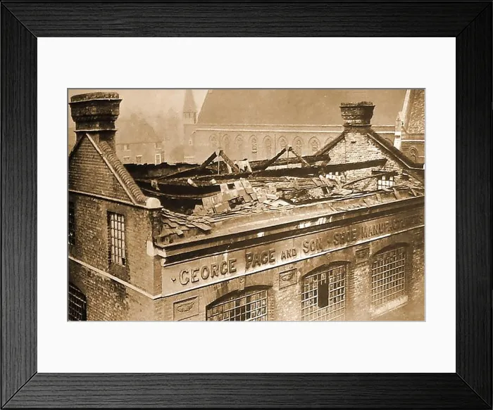 Framed Print : Bomb damage in Britain after the first attack by German Planes on Britain in the First World War Framed Print : Bomb damage in Britain after the first attack by German Planes on Britain in the First World War