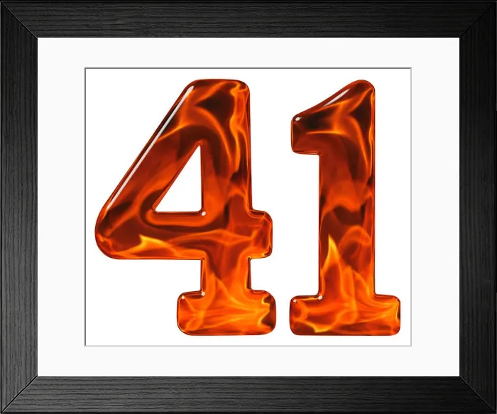 Framed Print : 41, forty one, numeral, imitation glass and a blazing fire, isolated on white background Framed Print : 41, forty one, numeral, imitation glass and a blazing fire, isolated on white background