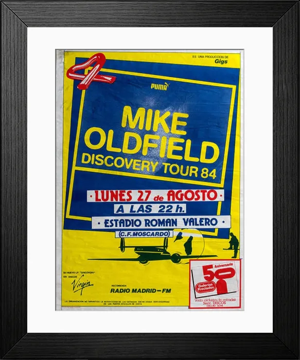 Framed Print : Mike Oldfield Discovery Tour 1984 Madrid Musical concert poster Framed Print : Mike Oldfield Discovery Tour 1984 Madrid Musical concert poster