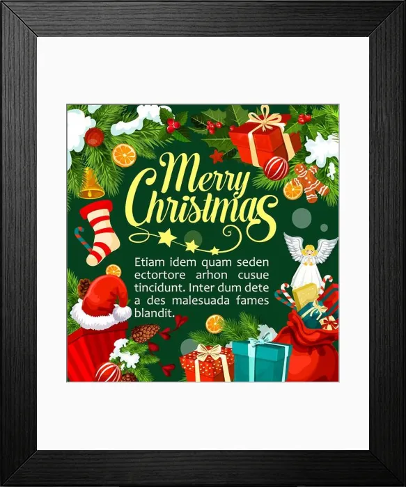 Framed Print : Merry Christmas greeting card design template of congratulations and Xmas ornament decorations Framed Print : Merry Christmas greeting card design template of congratulations and Xmas ornament decorations