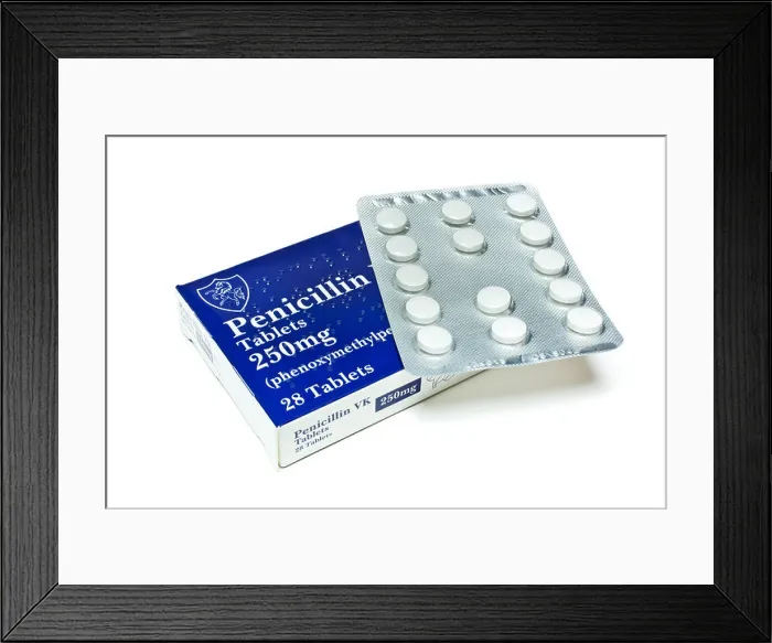 Framed Print : Penicillin antibiotics Box of 28 Penicillin vk tablets antibiotic tablets antibiotics on a white background strep a Framed Print : Penicillin antibiotics Box of 28 Penicillin vk tablets antibiotic tablets antibiotics on a white background strep a