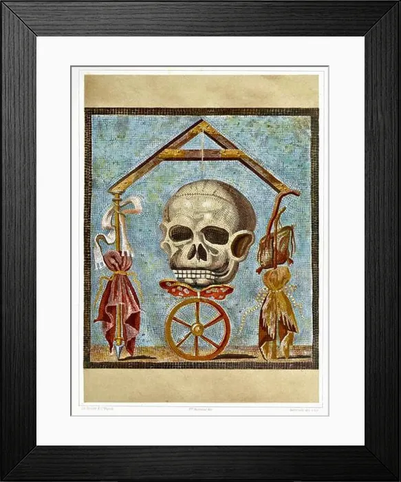 Framed Print : Mosaic Art - Memento Mori mosaic from Pompeii - Skull Framed Print : Mosaic Art - Memento Mori mosaic from Pompeii - Skull