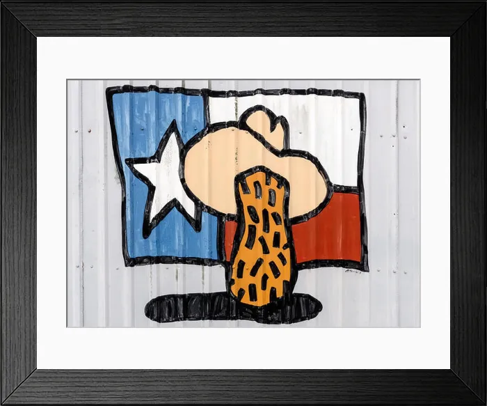 Framed Print : Peanut and Texas flag art on a peanut factory in Giddings, the seat of Lee County, Texas, east of Austin Framed Print : Peanut and Texas flag art on a peanut factory in Giddings, the seat of Lee County, Texas, east of Austin