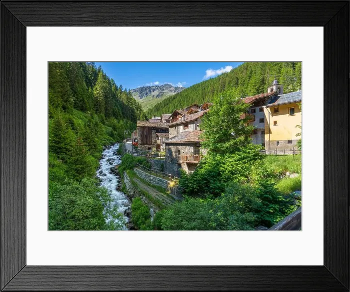 Framed Print : Idyllic sight in the beautiful village of Saint Rhemy en Bosses, in the Great St Bernard Valley. Aosta Valley, Italy Framed Print : Idyllic sight in the beautiful village of Saint Rhemy en Bosses, in the Great St Bernard Valley. Aosta Valley, Italy