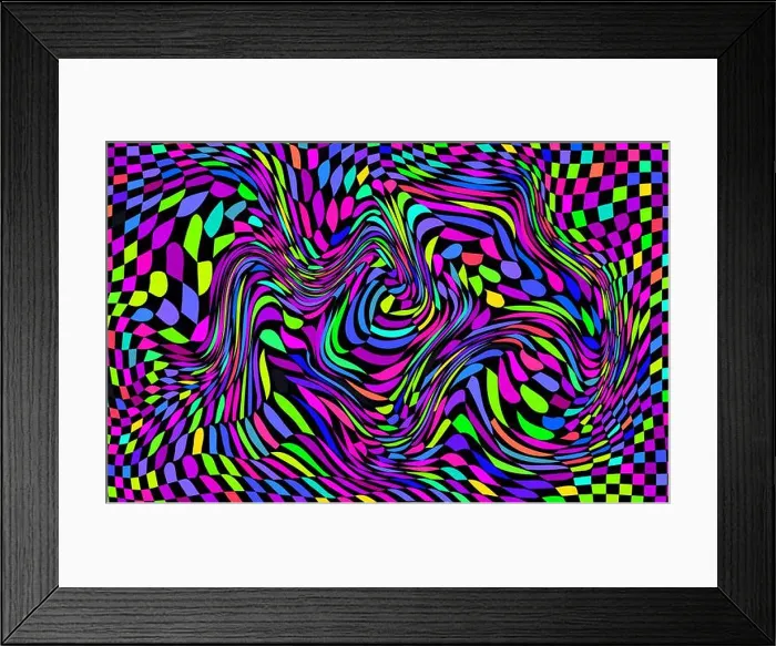 Framed Print : Distorted twisted checkered background. Trippy strip psychedelic pattern Framed Print : Distorted twisted checkered background. Trippy strip psychedelic pattern