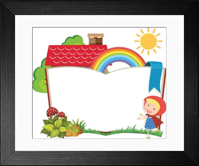 Framed Print : Border template with cute girl illustration Framed Print : Border template with cute girl illustration
