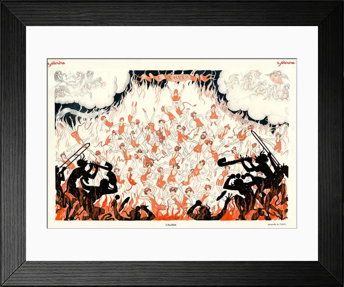 Framed Print : LAu-Dela, 1929 French magazine illustration of the devils music weaves its spell as the with-it girls dance in hell to Framed Print : LAu-Dela, 1929 French magazine illustration of the devils music weaves its spell as the with-it girls dance in hell to
