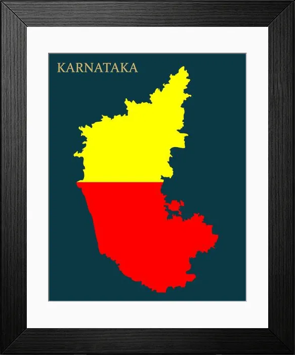 Framed Print : Karnataka state map with Karnataka official flag Framed Print : Karnataka state map with Karnataka official flag