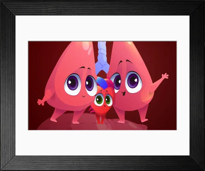 Framed Print : Cute characters of lungs and heart Framed Print : Cute characters of lungs and heart