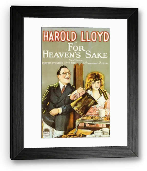 Framed Print : For Heaven's Sake poster is a vintage promotional item from the 1926 film featuring comedic performances Framed Print : For Heaven's Sake poster is a vintage promotional item from the 1926 film featuring comedic performances