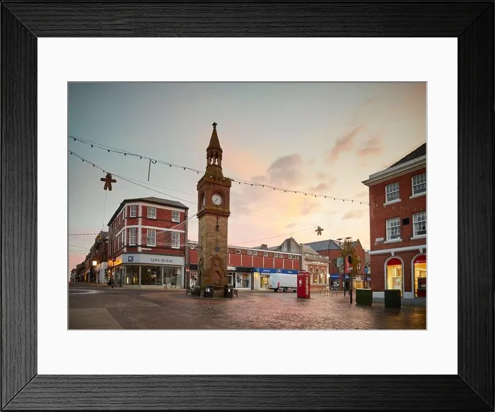 Framed Print : Sunrise at Ormskirk is a market town in West Lancashire, England, Clock Tower in the town centre Framed Print : Sunrise at Ormskirk is a market town in West Lancashire, England, Clock Tower in the town centre