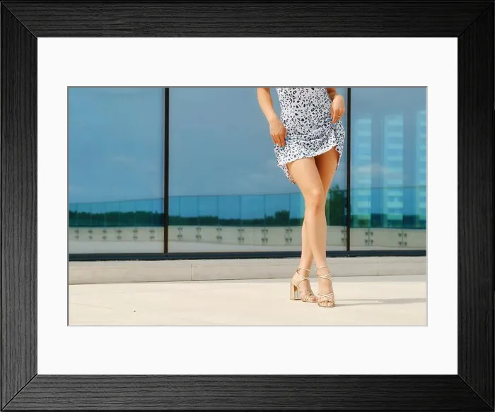 Framed Print : Unrecognizable woman lifting sundress and showing her beautiful tanned legs Framed Print : Unrecognizable woman lifting sundress and showing her beautiful tanned legs