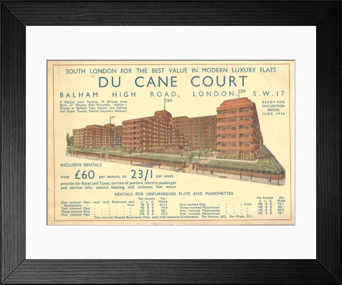 Framed Print : Advertisement for modern luxury flats in South London 1935 Framed Print : Advertisement for modern luxury flats in South London 1935