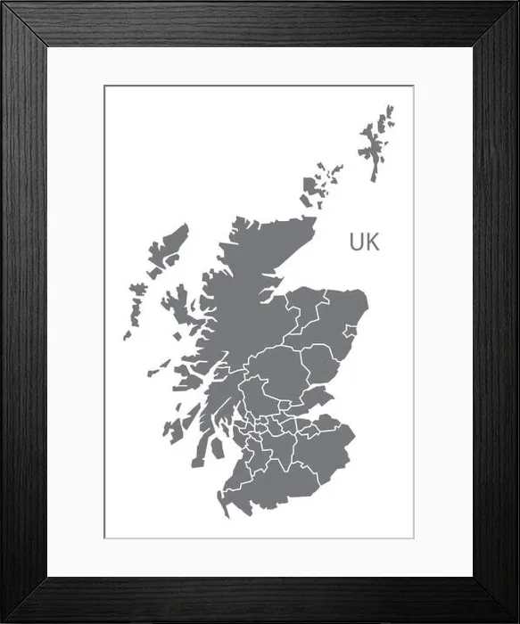 Framed Print : Scotland grey map vector Framed Print : Scotland grey map vector