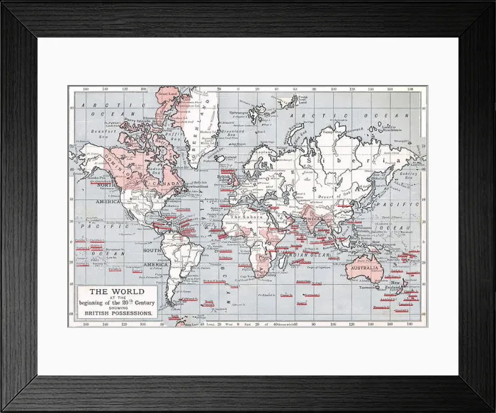 Framed Print : World map showing British possessions at the beginning of the 20th century Framed Print : World map showing British possessions at the beginning of the 20th century
