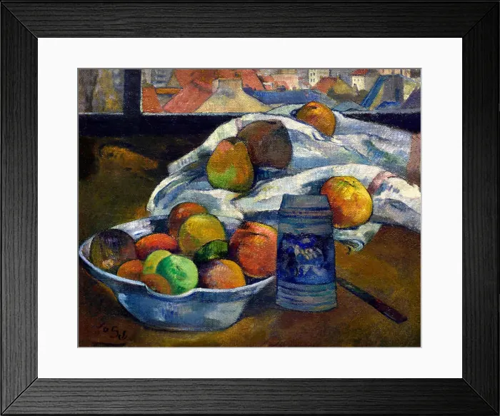 Framed Print : Bowl of Fruit and Tankard before a Window 1890 Paul Gauguin 1848–1903 France French Framed Print : Bowl of Fruit and Tankard before a Window 1890 Paul Gauguin 1848–1903 France French