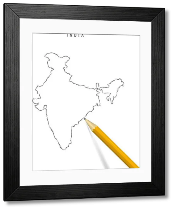 Framed Print : India sketch outline map isolated on white background Framed Print : India sketch outline map isolated on white background
