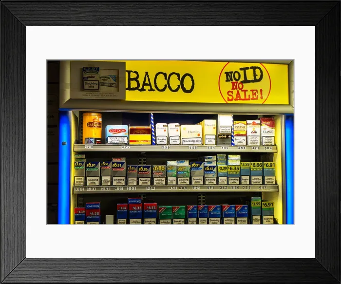 Framed Print : tobacco cigarette cigarettes display stand in tobacconist tobacconists shop store selling Framed Print : tobacco cigarette cigarettes display stand in tobacconist tobacconists shop store selling