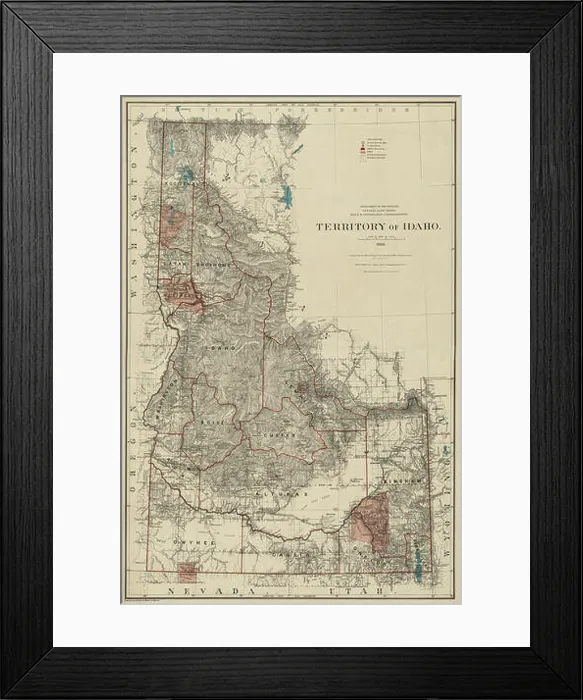 Framed Print : Map of Idaho 1888 Framed Print : Map of Idaho 1888