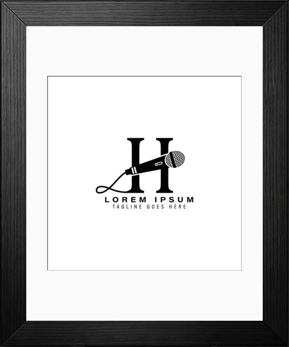 Framed Print : Letter H with Microphone Logo Design. Alphabet H Mic Vector Icon Framed Print : Letter H with Microphone Logo Design. Alphabet H Mic Vector Icon
