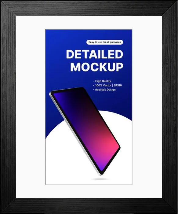 Framed Print : Vertical Tablet Presentation Mockup. Realistic Device Design for Social Media Stories. Vector illustration Framed Print : Vertical Tablet Presentation Mockup. Realistic Device Design for Social Media Stories. Vector illustration