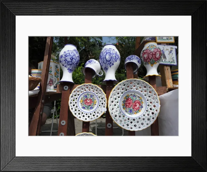Framed Print : Pottery known as 'Modranska keramika' on display at the pottery craft fair in Pezinok, Slovakia