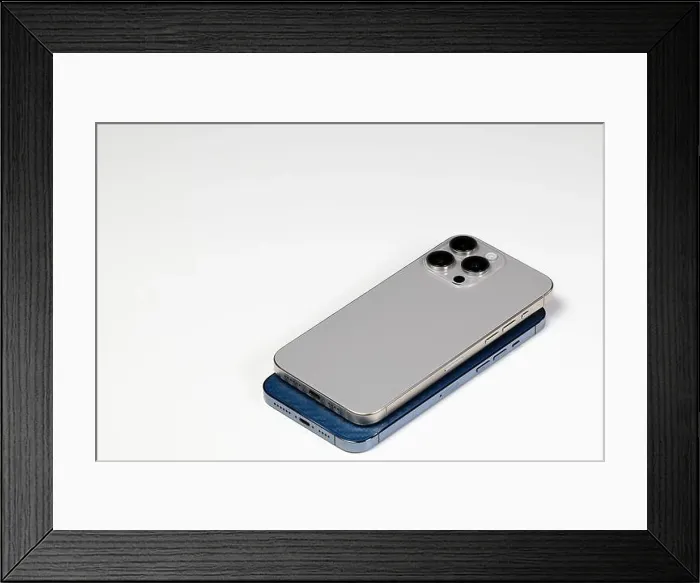 Framed Print : mockup smartphone or Mobile phone with triple camera on back isolated on white background Framed Print : mockup smartphone or Mobile phone with triple camera on back isolated on white background