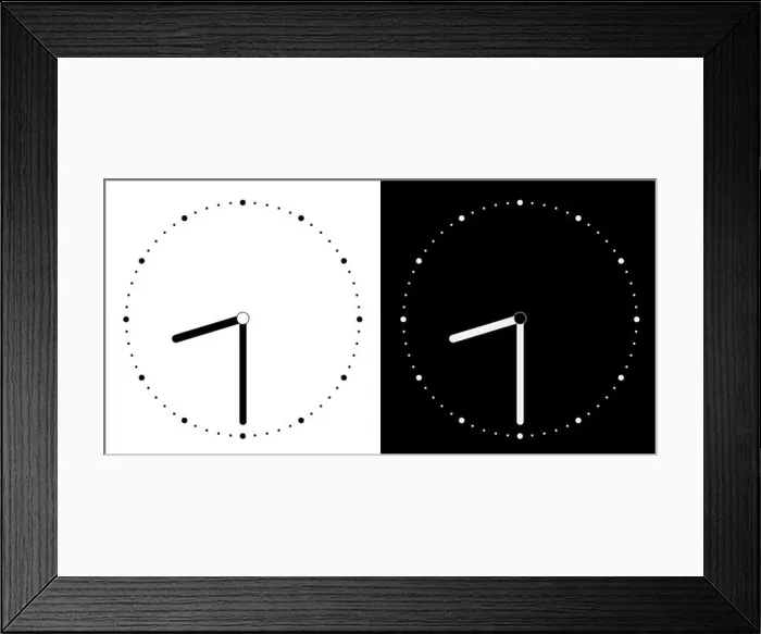 Framed Print : Set of illustrations of a simple clock face of white and black with clock and minute hand - vector Framed Print : Set of illustrations of a simple clock face of white and black with clock and minute hand - vector