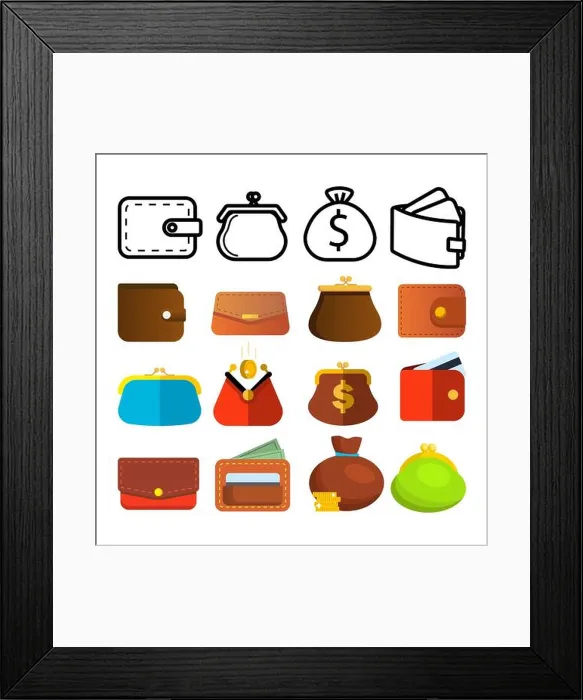 Framed Print : Wallet Icon Set Vector. Money Symbol Framed Print : Wallet Icon Set Vector. Money Symbol