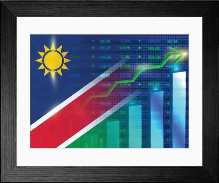Framed Print : Economic growth in Namibia's stock market.Namibia flag with charts, growth arrow Framed Print : Economic growth in Namibia's stock market.Namibia flag with charts, growth arrow