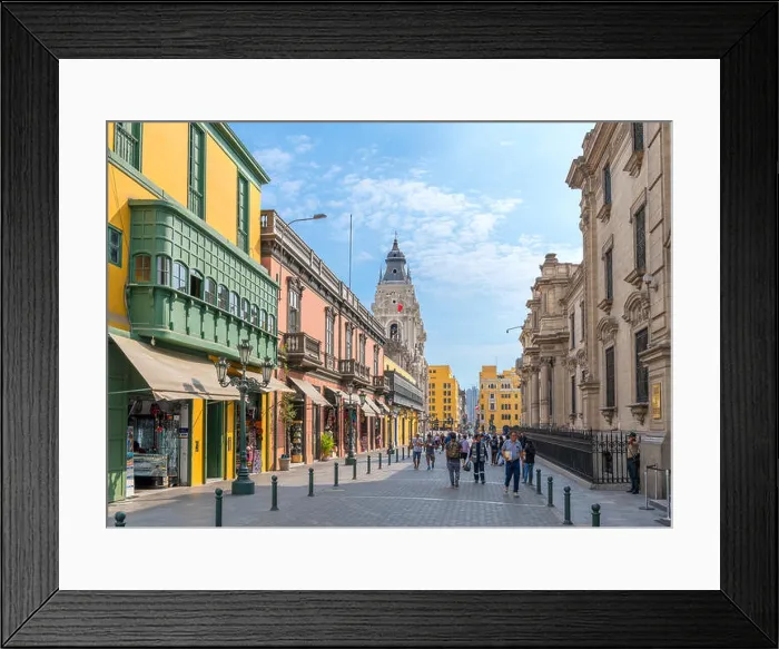 Framed Print : Jirón Carabaya looking towards the Plaza de Armas with the Presidential Palace to the right Framed Print : Jirón Carabaya looking towards the Plaza de Armas with the Presidential Palace to the right